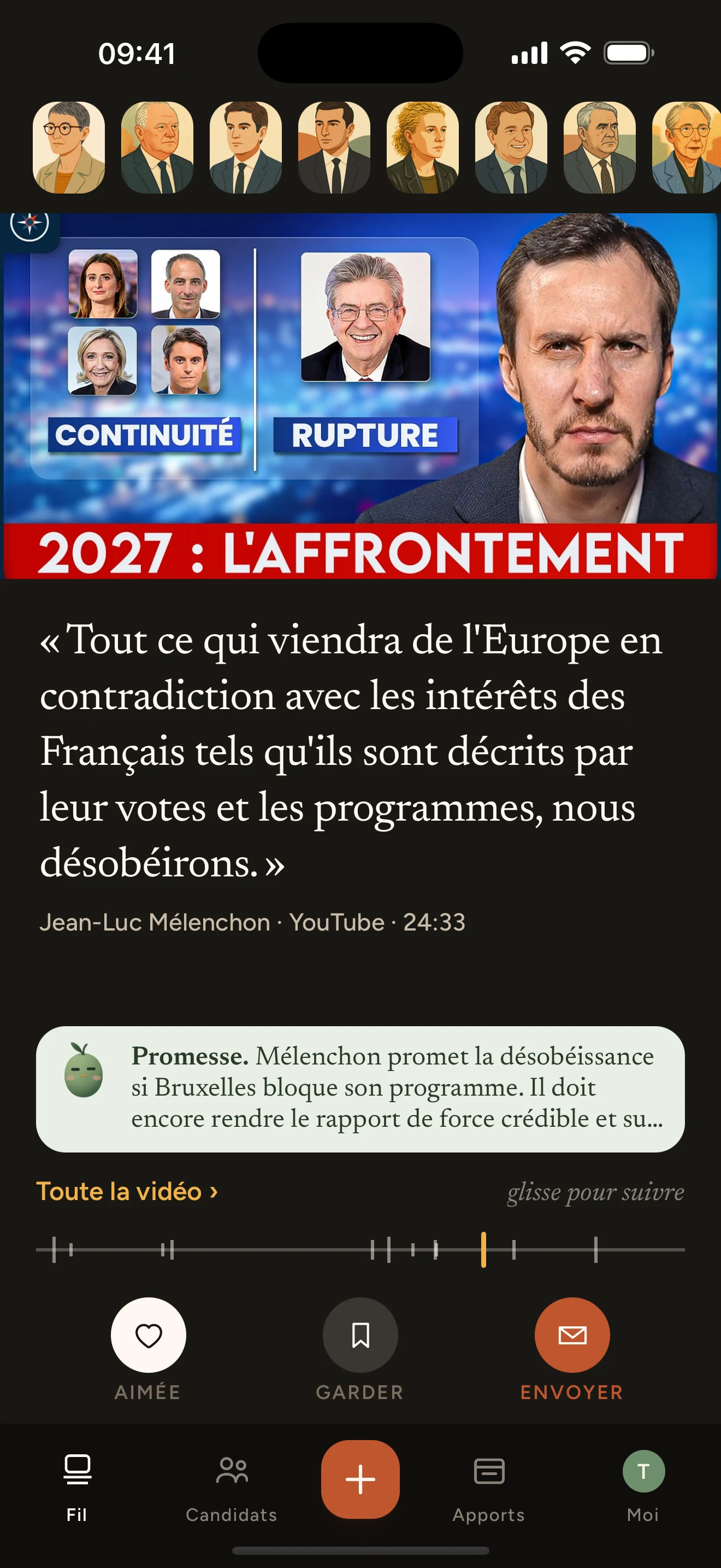 Le fil Presi associe un extrait de discours à une carte de contexte.